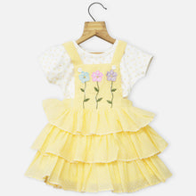 Load image into Gallery viewer, Pink &amp; Yellow Dungaree Dress With White Polka Dots Dress
