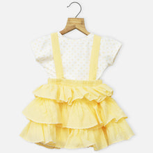 Load image into Gallery viewer, Pink &amp; Yellow Dungaree Dress With White Polka Dots Dress
