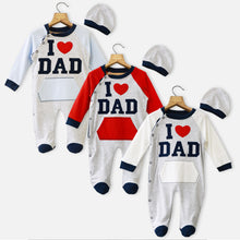 Load image into Gallery viewer, I Love Dad Applique Footsie With Cap- Red, Blue &amp; White
