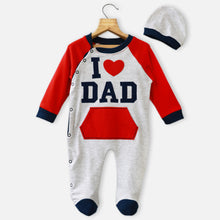 Load image into Gallery viewer, I Love Dad Applique Footsie With Cap- Red, Blue &amp; White
