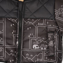Load image into Gallery viewer, Black Printed Front Zipper Winter Jacket
