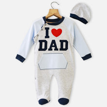 Load image into Gallery viewer, I Love Dad Applique Footsie With Cap- Red, Blue &amp; White
