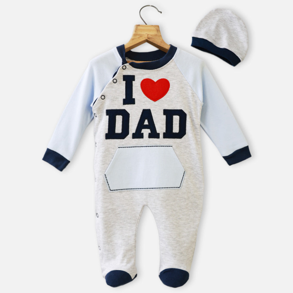 I Love Dad Applique Footsie With Cap- Red, Blue & White