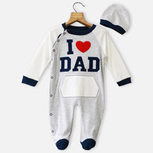 Load image into Gallery viewer, I Love Dad Applique Footsie With Cap- Red, Blue &amp; White
