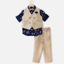 Load image into Gallery viewer, Beige Waistcoat With Blue Floral Shirt &amp; Pant
