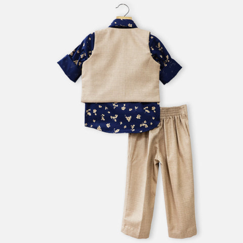 Beige Waistcoat With Blue Floral Shirt & Pant