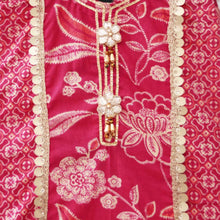 Load image into Gallery viewer, Blue &amp; Pink Embellished Cotton Kurta With Sharara &amp; Net Dupatta
