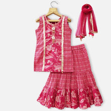 Load image into Gallery viewer, Blue &amp; Pink Embellished Cotton Kurta With Sharara &amp; Net Dupatta
