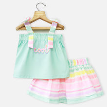 Load image into Gallery viewer, Turquoise Crop Top With Colorful Striped Skirt
