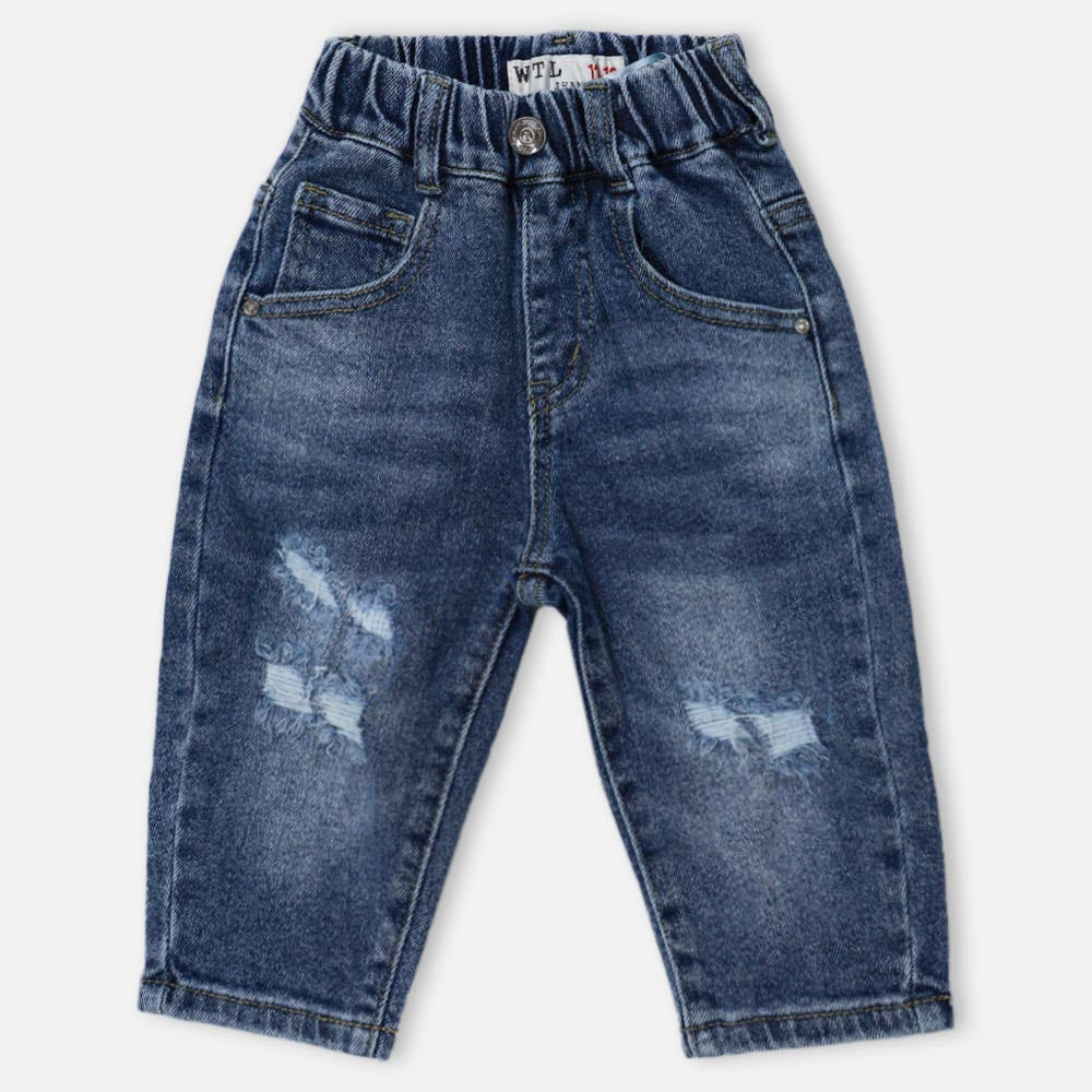 Blue Distressed Elasticated Waistband Jeans