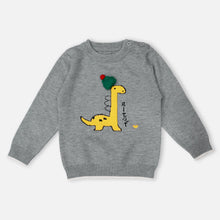 Load image into Gallery viewer, Grey &amp; Ivory Dino Theme Full Sleeves Sweater
