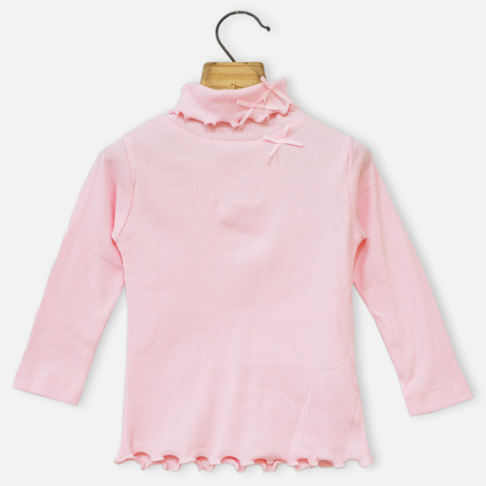 Pink & White Turtle Neck Top