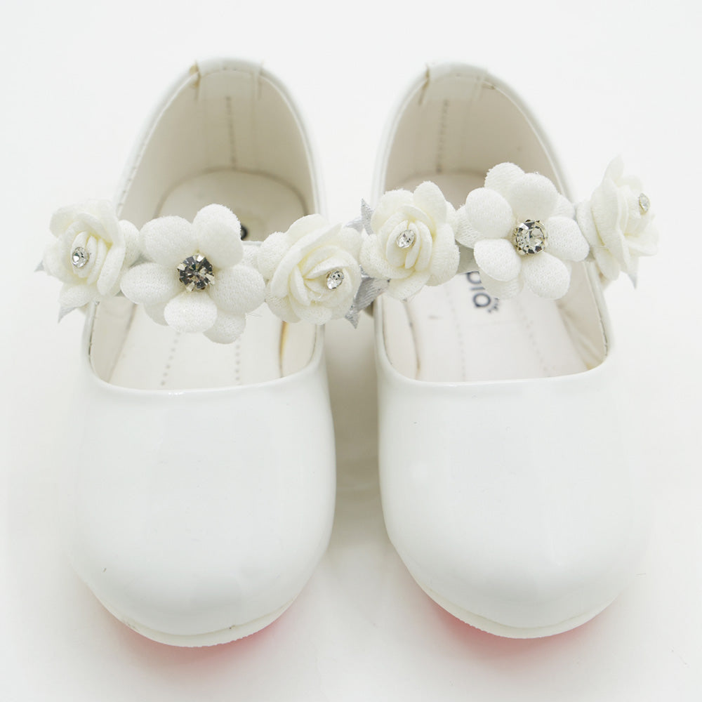 Flower Embellished Velcro Closure Ballerina- Black, Pink & White