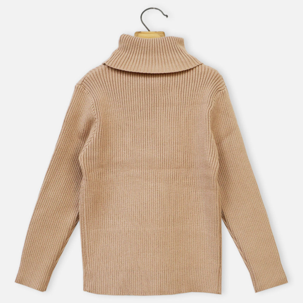 Striped Turtle Neck Jumper- Black, White & Beige