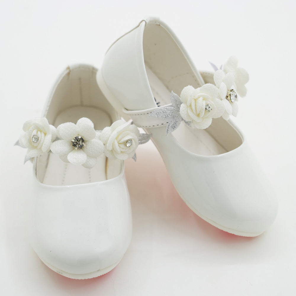 Flower Embellished Velcro Closure Ballerina- Black, Pink & White