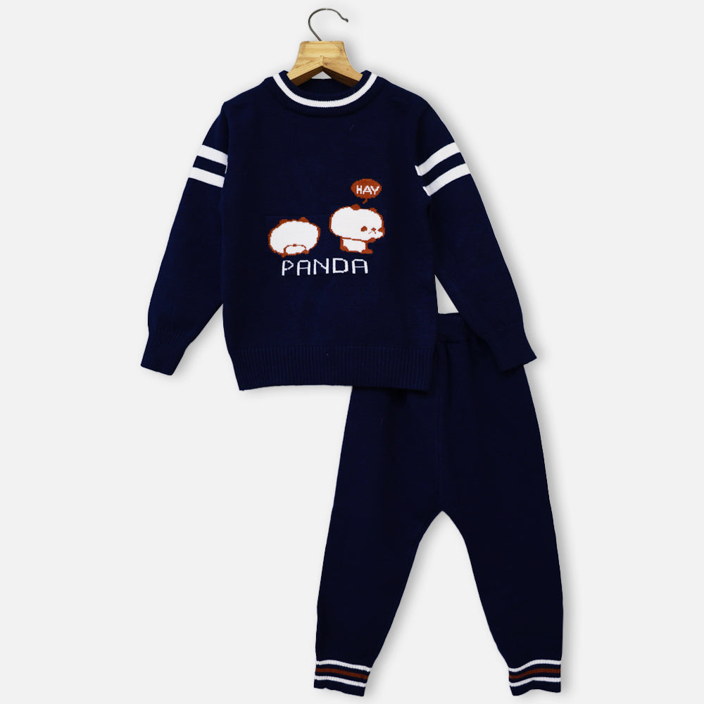 Navy Blue Panda Theme Sweater With Bottom