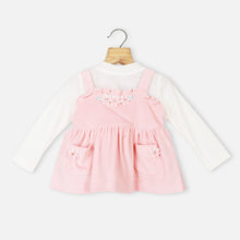 Load image into Gallery viewer, Pink Velour Dungaree Dress With White Full Sleeves Top
