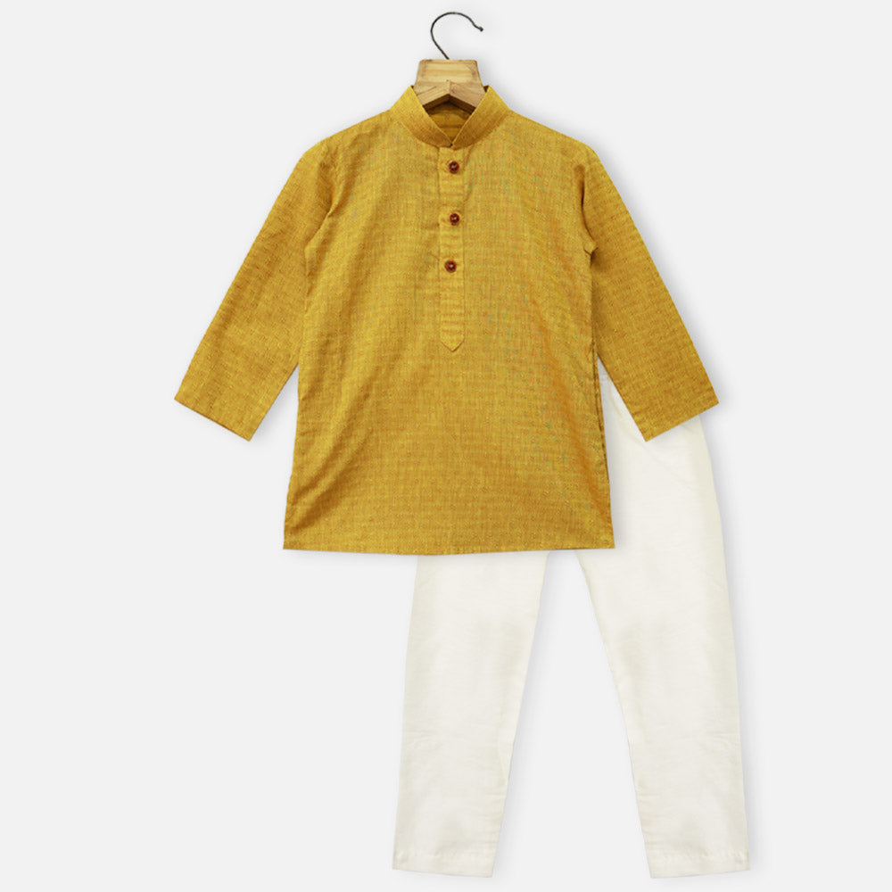 Yellow Full Sleeves Cotton Kurta With Pajama