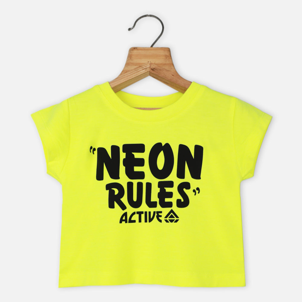 Neon Green & Pink Typographic Printed Top