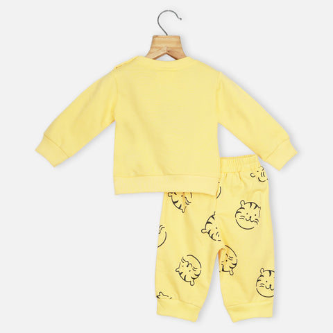 Yellow Animal Theme Full Sleeves T-Shirt With Joggers Co-Ord Set