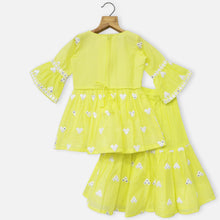 Load image into Gallery viewer, Neon Yellow Lucknowi Cotton Kurta With Sharara &amp; Dupatta
