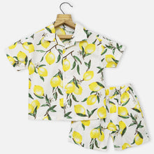 Load image into Gallery viewer, White Lemon Printed Shirt With Shorts Co-Ord Set
