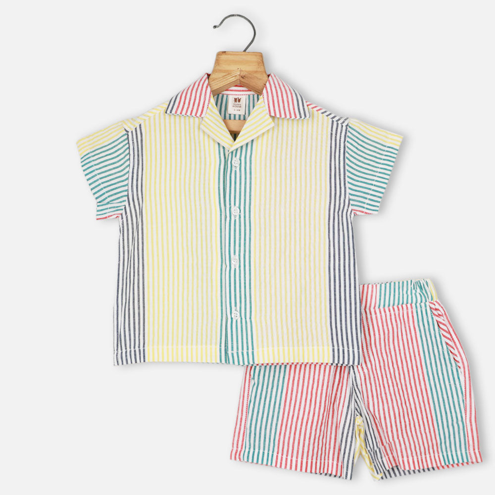 Yellow Striped Shirt With Shorts Cotton Co-Ord Set