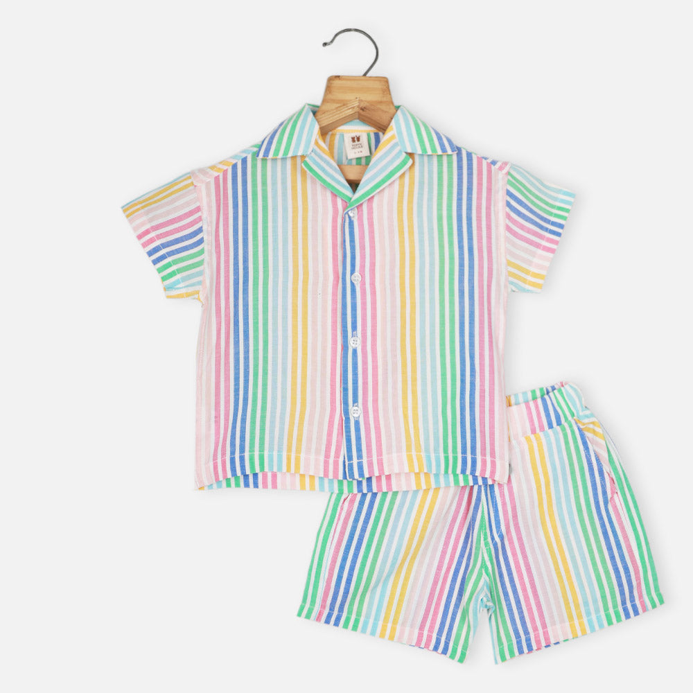 Colorful Striped Shirt With Shorts Cotton Co-Ord Set