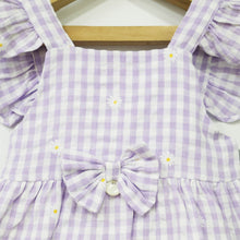 Load image into Gallery viewer, Purple Checked Muslin Cotton Dress With Bloomer &amp; Headband
