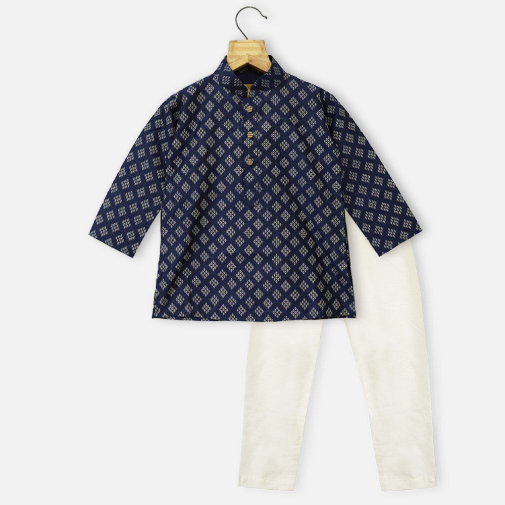 Navy Blue Geometric Kurta With Pajama