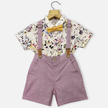 Load image into Gallery viewer, Violet floral Printed Shirt &amp; Shorts With Suspender Set
