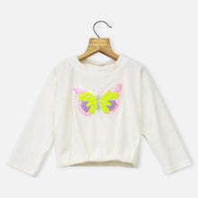 Load image into Gallery viewer, Pink &amp; White Butterfly Embellished Velvet Top
