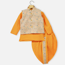 Load image into Gallery viewer, Yellow Nehru Jacket With Yellow Kurta &amp; Dhoti
