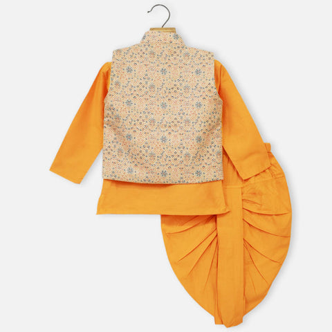 Yellow Nehru Jacket With Yellow Kurta & Dhoti