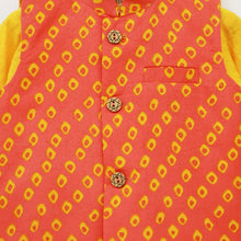 Load image into Gallery viewer, Bandhani Nehru Jacket With Yellow Kurta &amp; Dhoti
