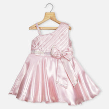 Load image into Gallery viewer, Pink Pleated Yoke One Shoulder Party Dress
