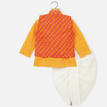 Load image into Gallery viewer, Bandhani Nehru Jacket With Yellow Kurta &amp; Dhoti
