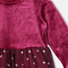 Load image into Gallery viewer, Velvet Heart Printed Velvet Dress-Beige &amp; Purple
