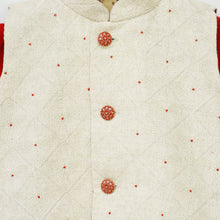 Load image into Gallery viewer, Ivory Embroidered Nehru Jacket With Red Kurta &amp; Pant
