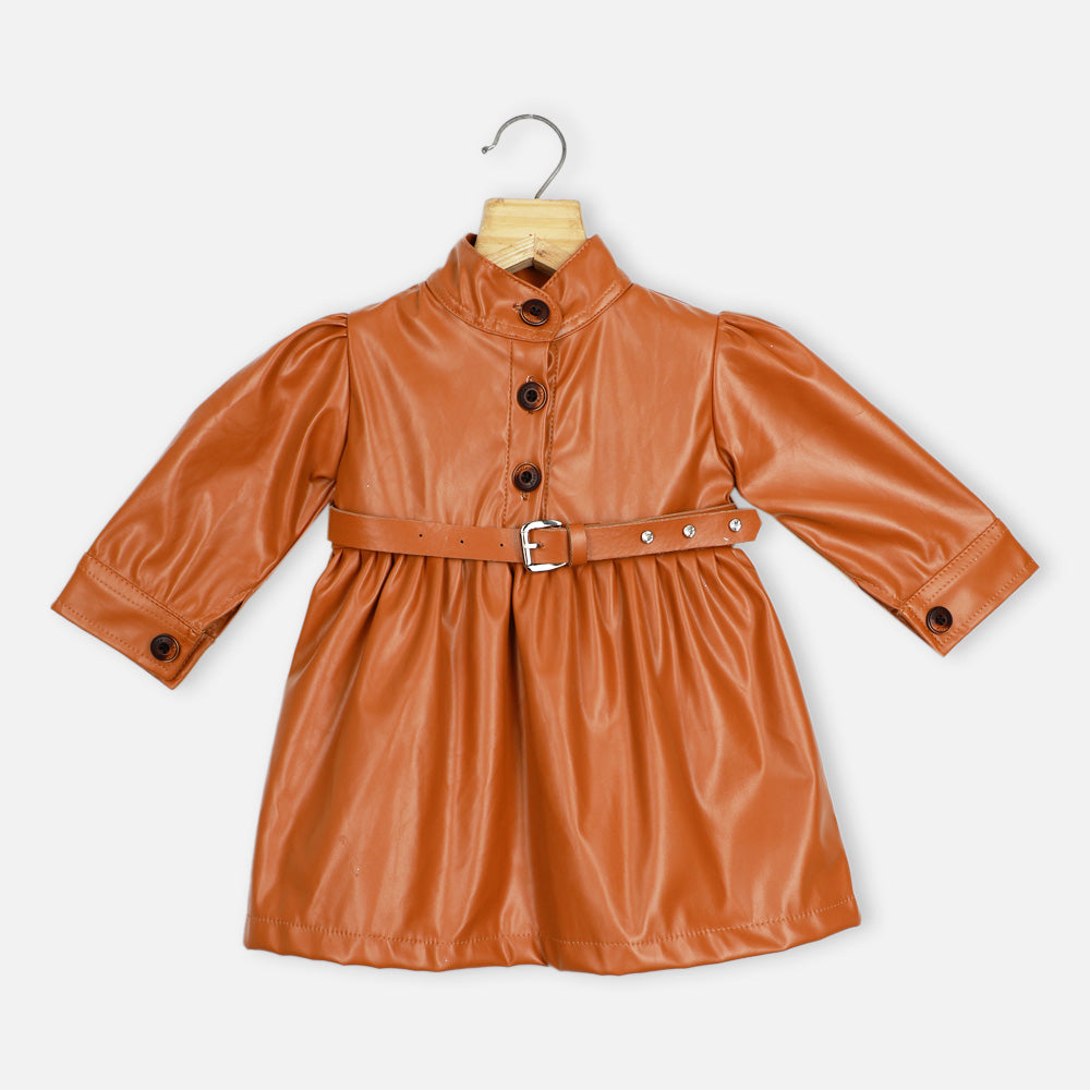Brown Full Sleeves Leather Dress