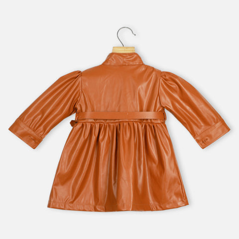 Brown Full Sleeves Leather Dress