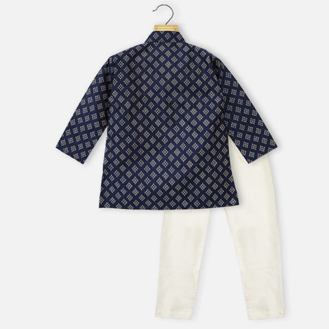 Navy Blue Geometric Kurta With Pajama