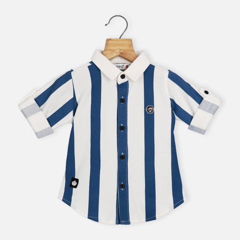 Blue & Green Striped Printed Full Sleeves Shirt