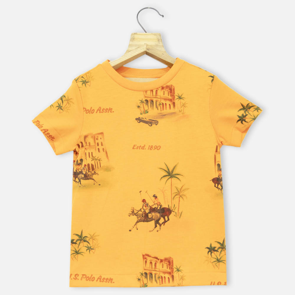 Yellow Regular Fit Printed T-Shirt