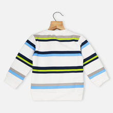 Load image into Gallery viewer, White Striped Printed Full Sleeves T-Shirt
