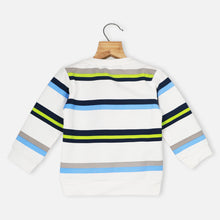 Load image into Gallery viewer, White Striped Printed Full Sleeves T-Shirt
