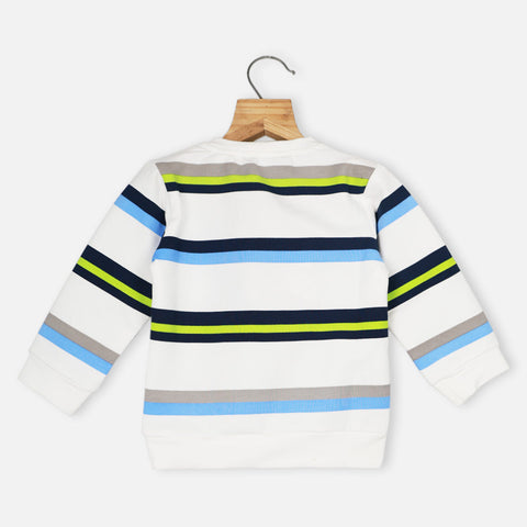 White Striped Printed Full Sleeves T-Shirt