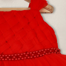 Load image into Gallery viewer, Red Weave Yoke Net Party Frock
