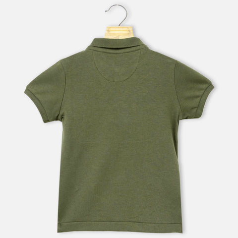 Olive Regular Fit Printed Polo T-Shirt