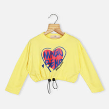 Load image into Gallery viewer, Yellow Graphic Printed Full Sleeves Crop Top
